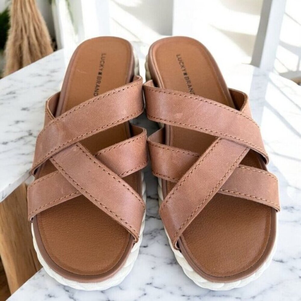Lucky Brand Women's Loftee Platform Leather Sandals Size 7.5 in Adobe Brown - Picture 5 of 12